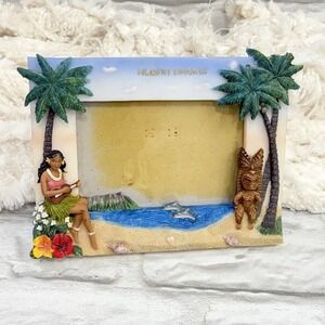 Hawaii Aloha Resin 3D Picture Frame Memories Hula Girl Dolphins Flower Palm Tree